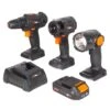 WEN 20VK3DDL 20V Max Cordless Drill, Brushless Compact Impact Driver, And LED Work Light / Flashlight Combo Kit With 2Ah Battery And Charger(Wen 20vk3ddl 20v Max Cordless Drill Brushless Compact Impact Driver And Led Work Light Flashlight Combo Kit With 2ah Battery And Charger)