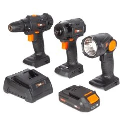 WEN 20VK3DDL 20V Max Cordless Drill, Brushless Compact Impact Driver, And LED Work Light / Flashlight Combo Kit With 2Ah Battery And Charger(Wen 20vk3ddl 20v Max Cordless Drill Brushless Compact Impact Driver And Led Work Light Flashlight Combo Kit With 2ah Battery And Charger)