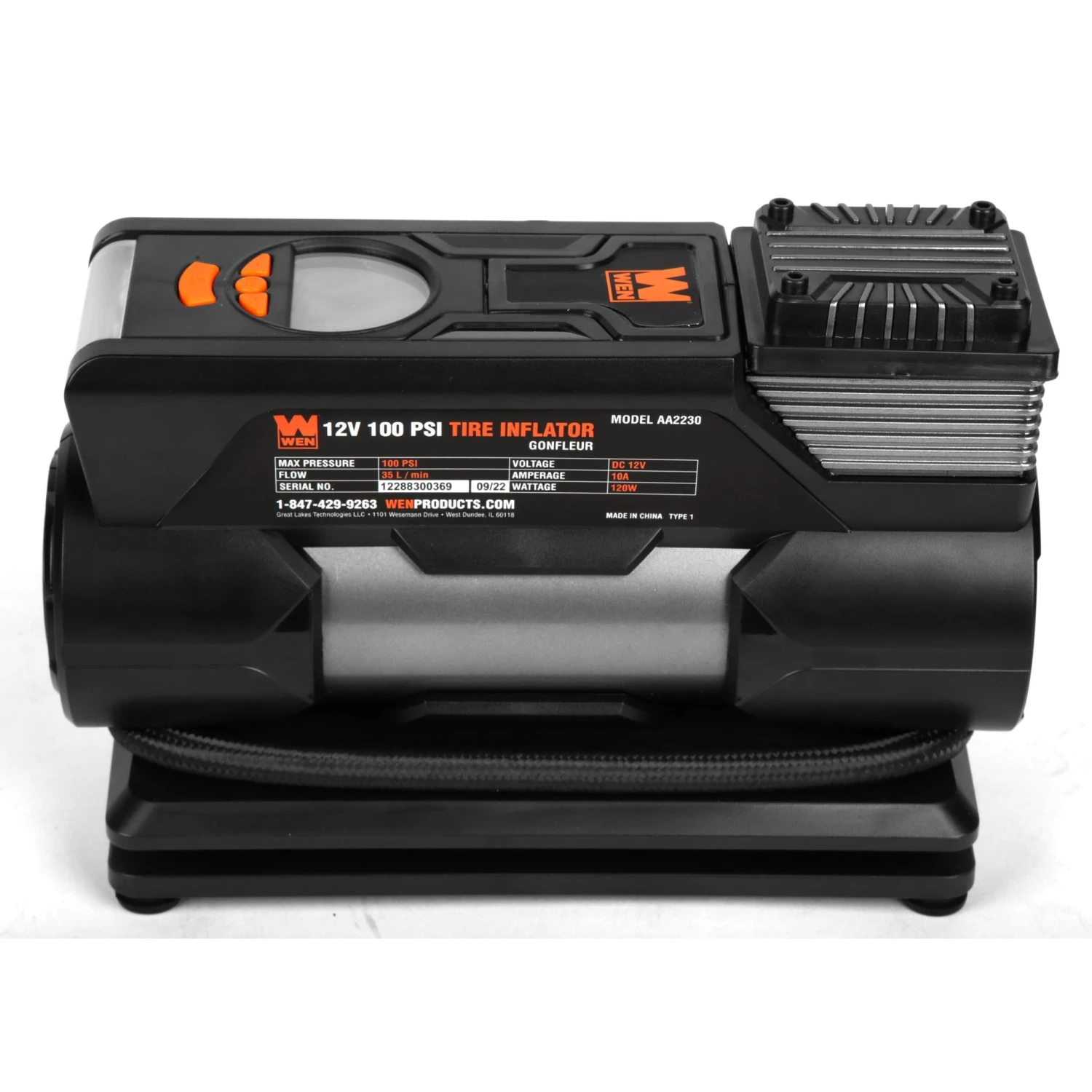 WEN AA2230 12V 100 PSI 1.25 CFM Portable Air Compressor And Tire Inflator With Carrying Case(Wen Aa2230 12v 100 Psi 1 25 Cfm Portable Air Compressor And Tire Inflator With Carrying Case) 8 WEN AA2230 12V 100 PSI 1.25 CFM Portable Air Compressor And Tire Inflator With Carrying Case(Wen Aa2230 12v 100 Psi 1 25 Cfm Portable Air Compressor And Tire Inflator With Carrying Case) - Image 6